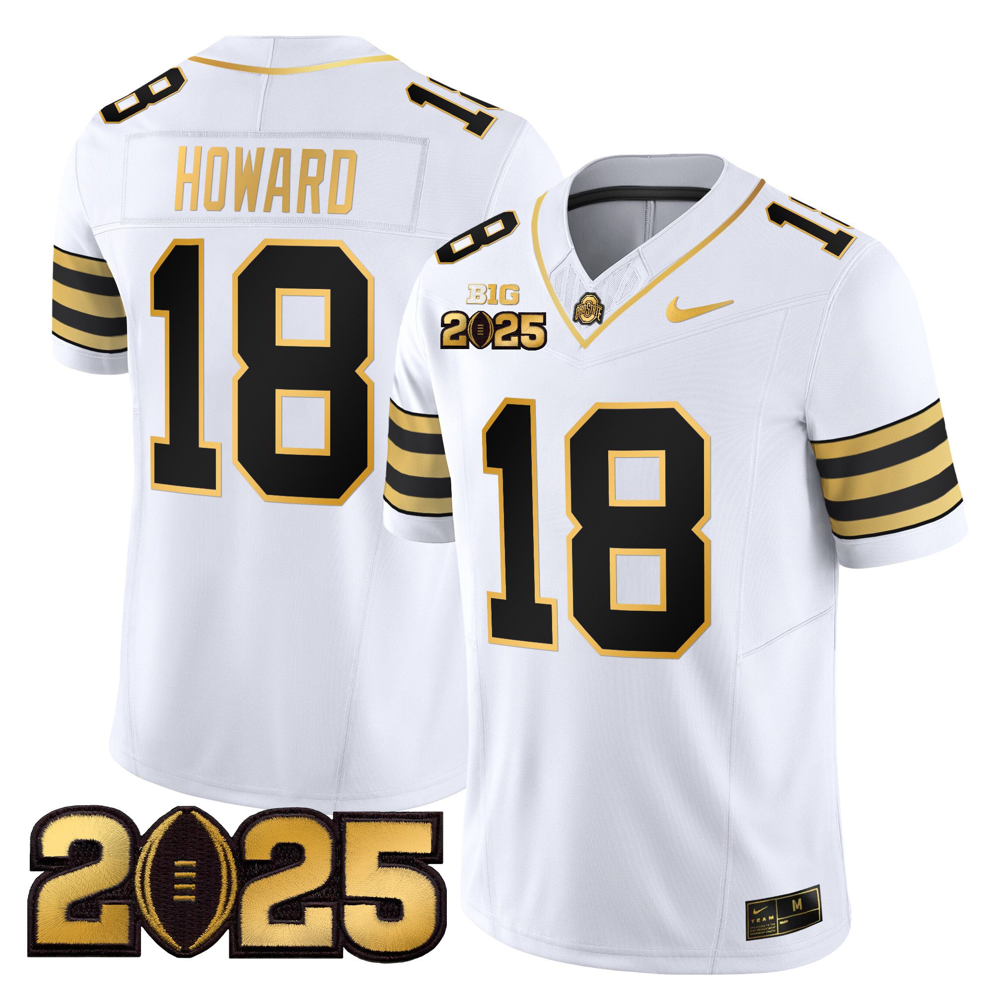 Men Ohio State Buckeyes #18 Howard White 2025 CFP Final Patch Gold Vapor Limited NCAA Jersey